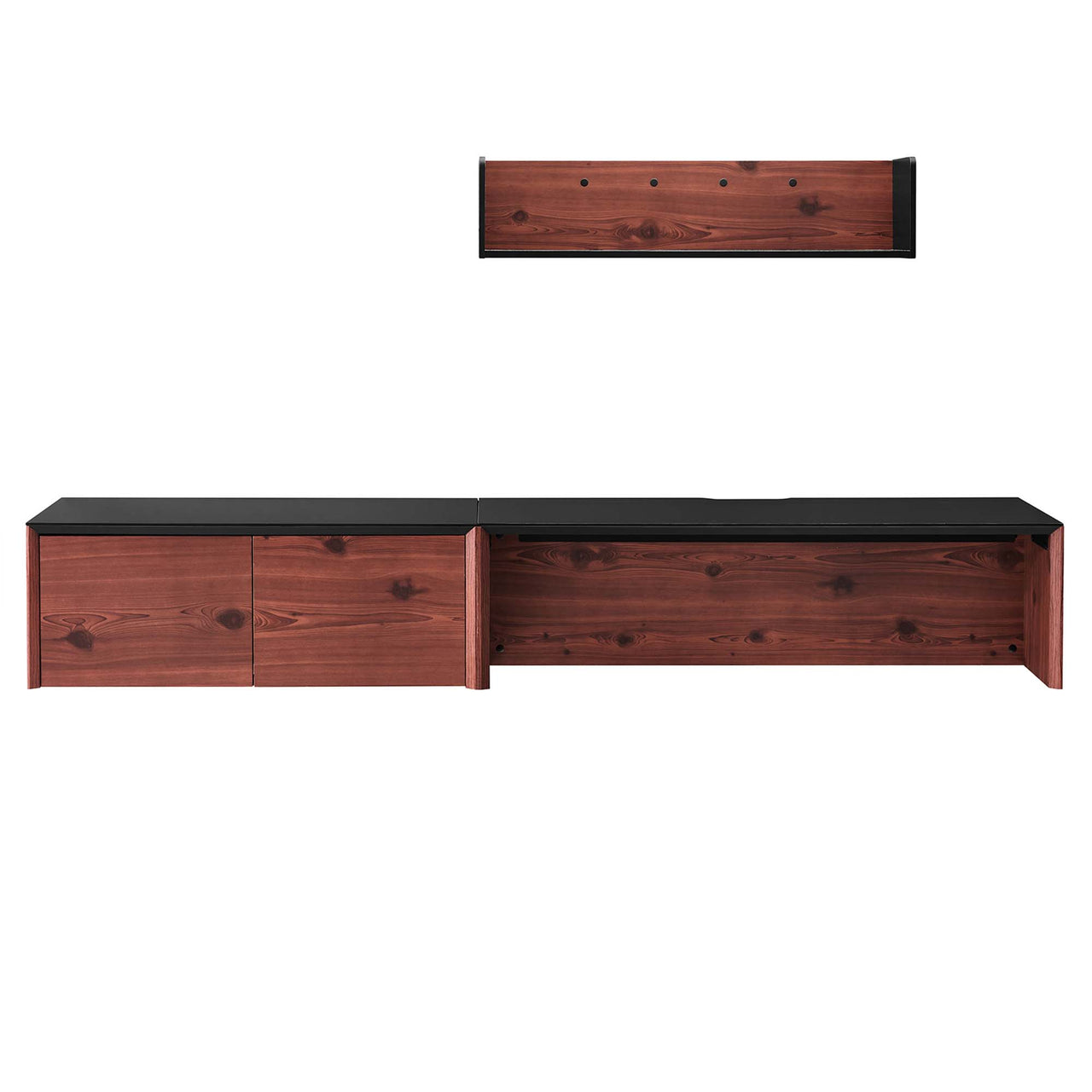 Elevare Large Floating Office Desk, Cabinet and Shelf Set, Black & Cherry Walnut