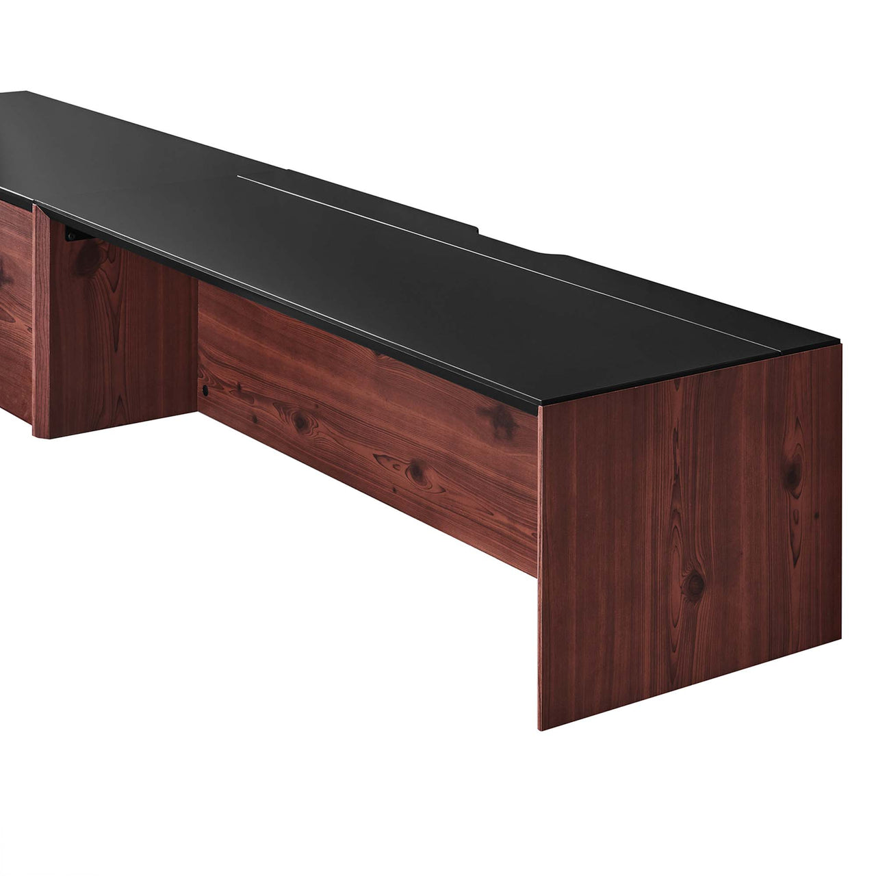 Elevare Large Floating Office Desk, Cabinet and Shelf Set, Black & Cherry Walnut