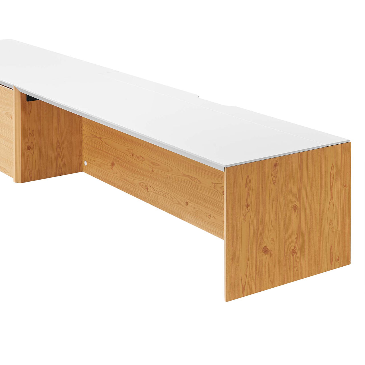 Elevare Large Floating Office Desk, Cabinet and Shelf Set, White & Natural Wood