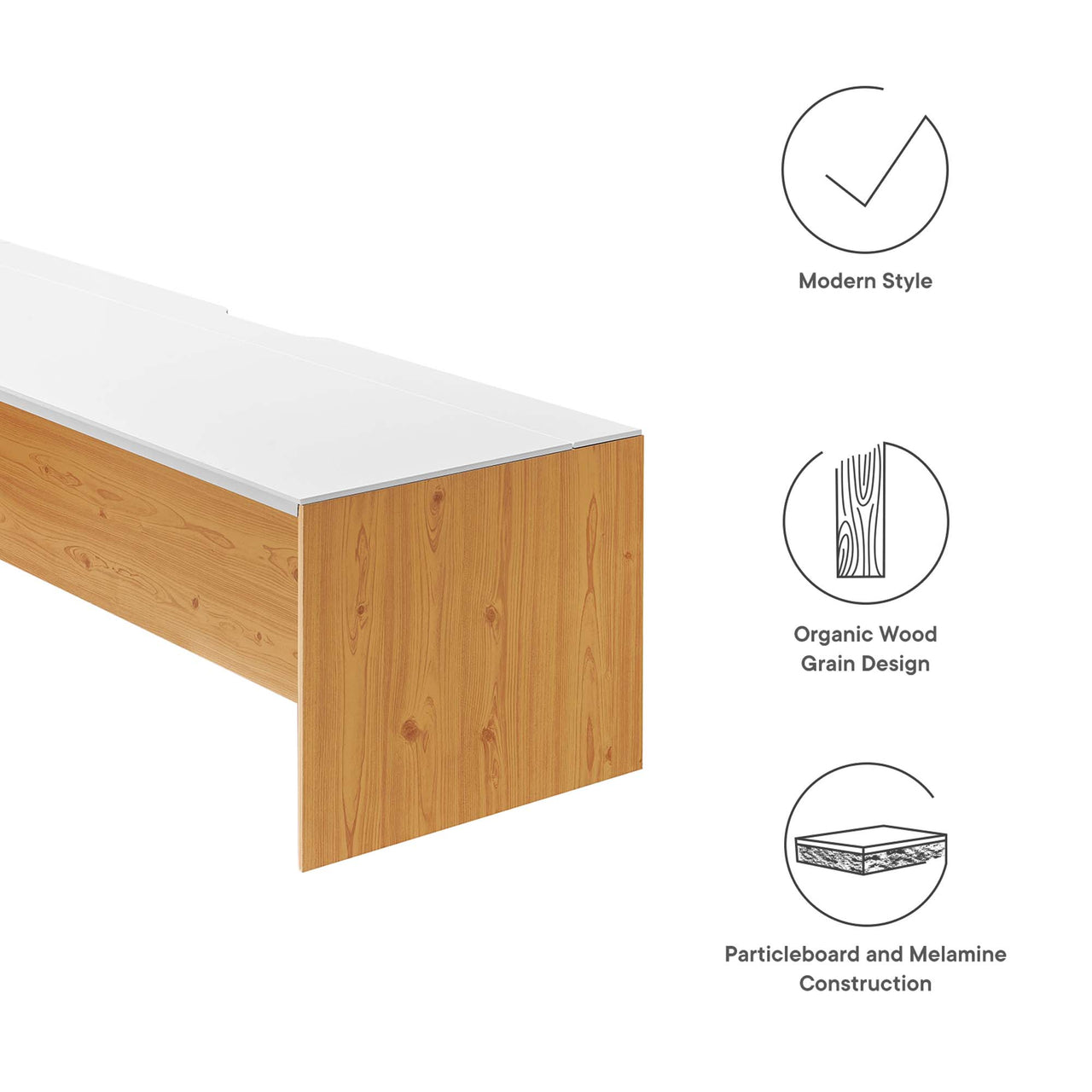 Elevare Large Floating Office Desk, Cabinet and Shelf Set, White & Natural Wood
