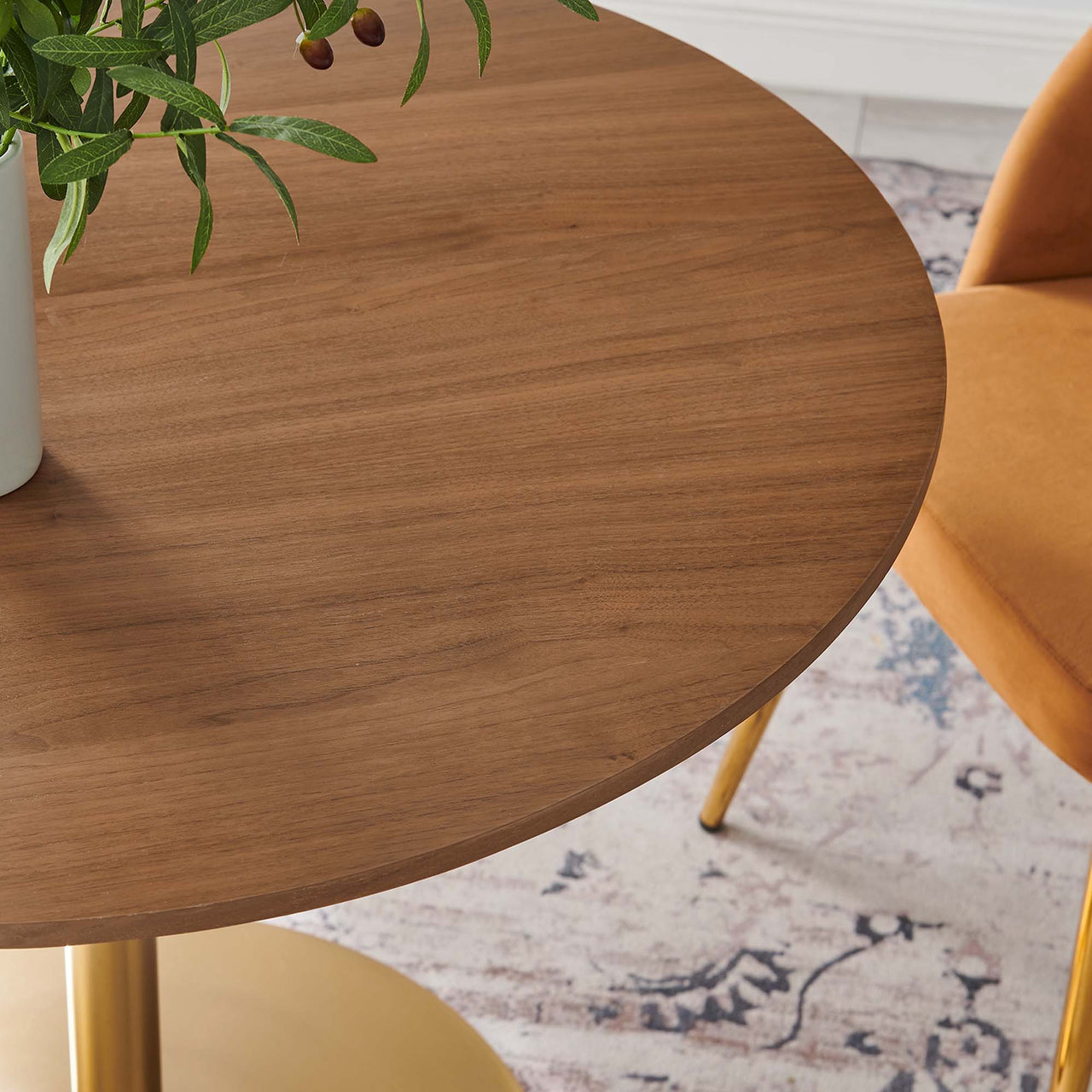 Noble Dining Table, Walnut & Gold