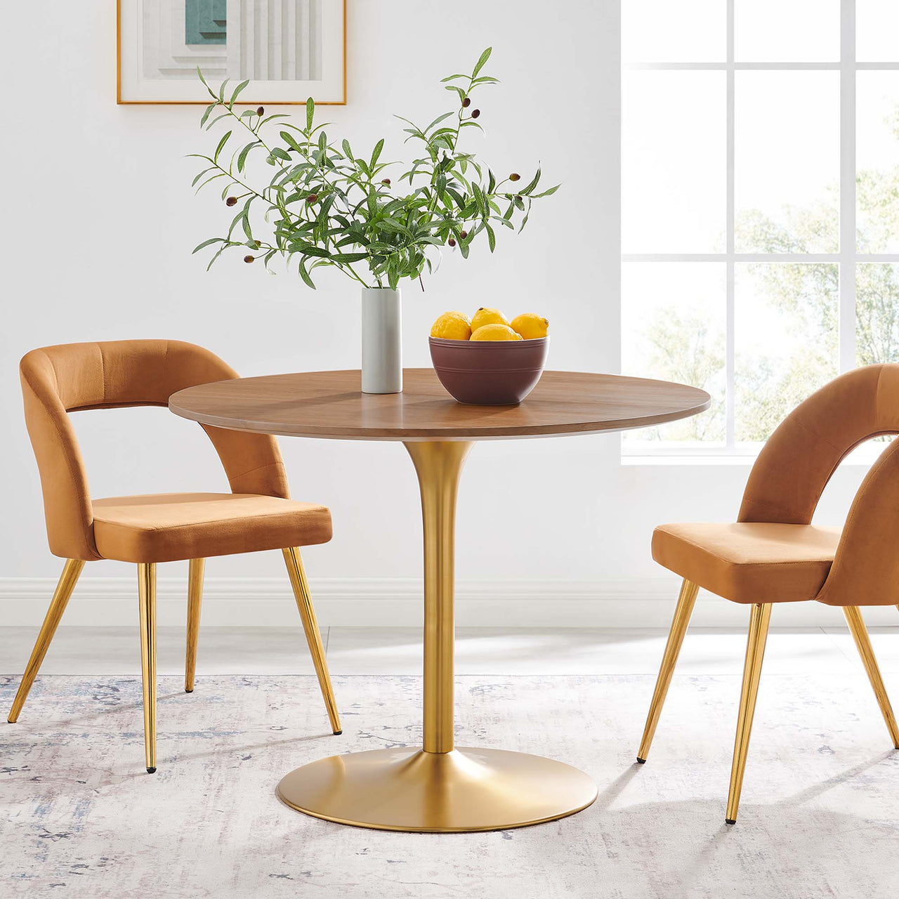 Noble Dining Table, Walnut & Gold