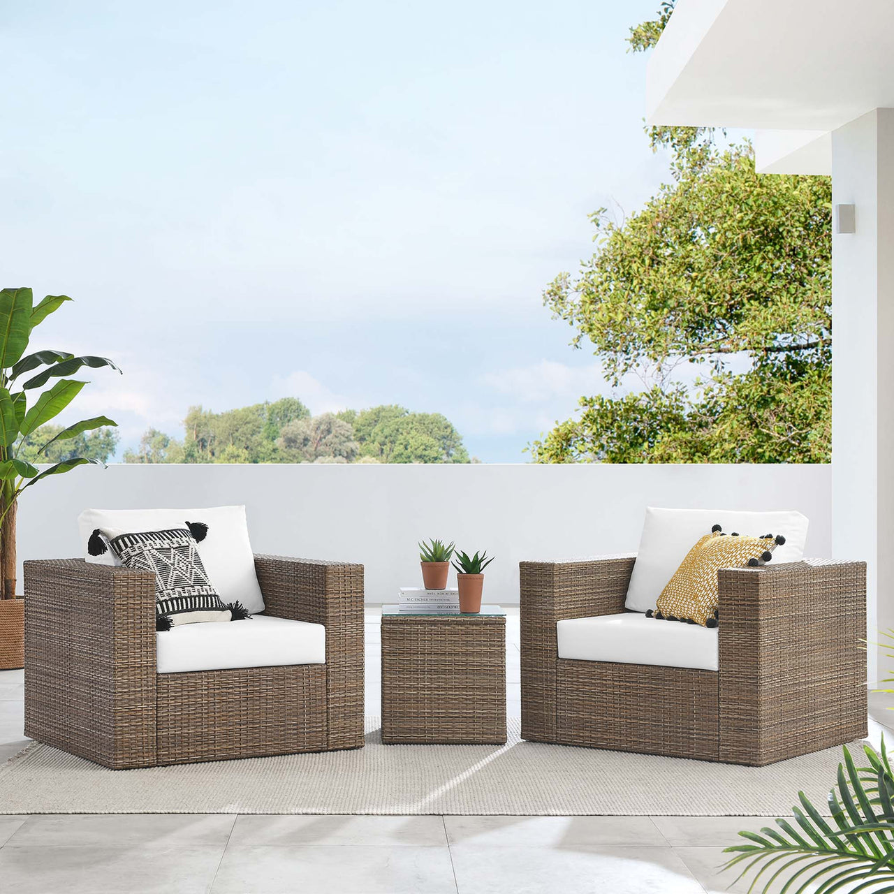 Conversation 3-Piece Alfresco Furniture Set, Cappuccino & White