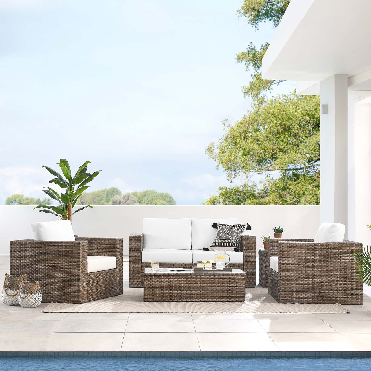 Conversation 4-Piece Alfresco Furniture Set, Cappuccino & White