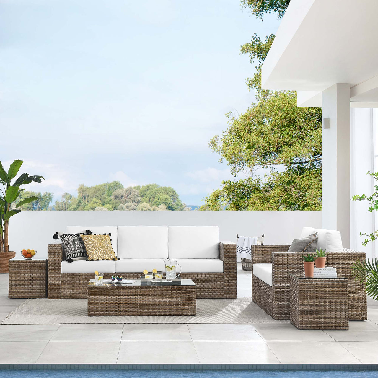 Conversation 5-Piece Alfresco Furniture Set, Cappuccino & White