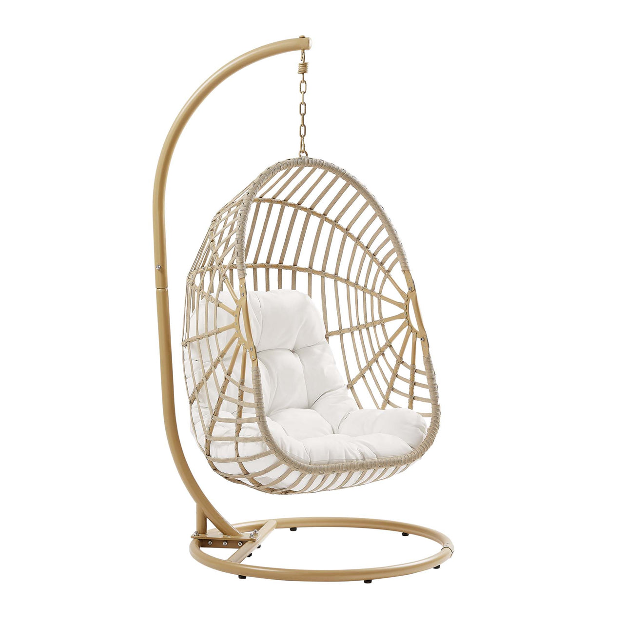 Charlotte Swing Chair w/ Stand, Natural Wood & White