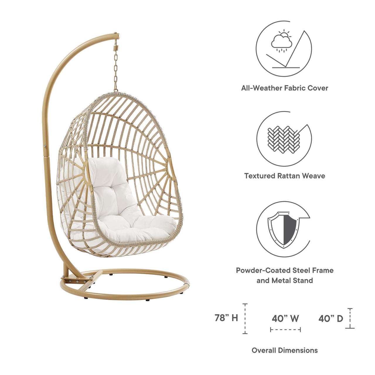 Charlotte Swing Chair w/ Stand, Natural Wood & White