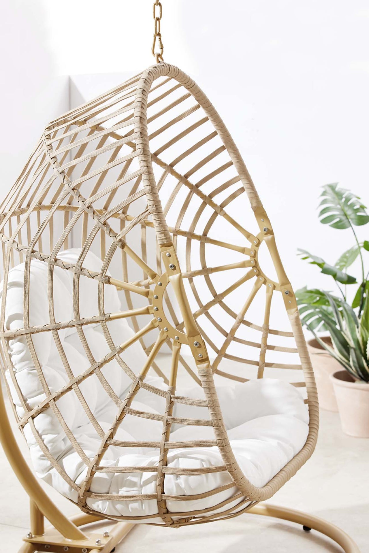 Charlotte Swing Chair w/ Stand, Natural Wood & White