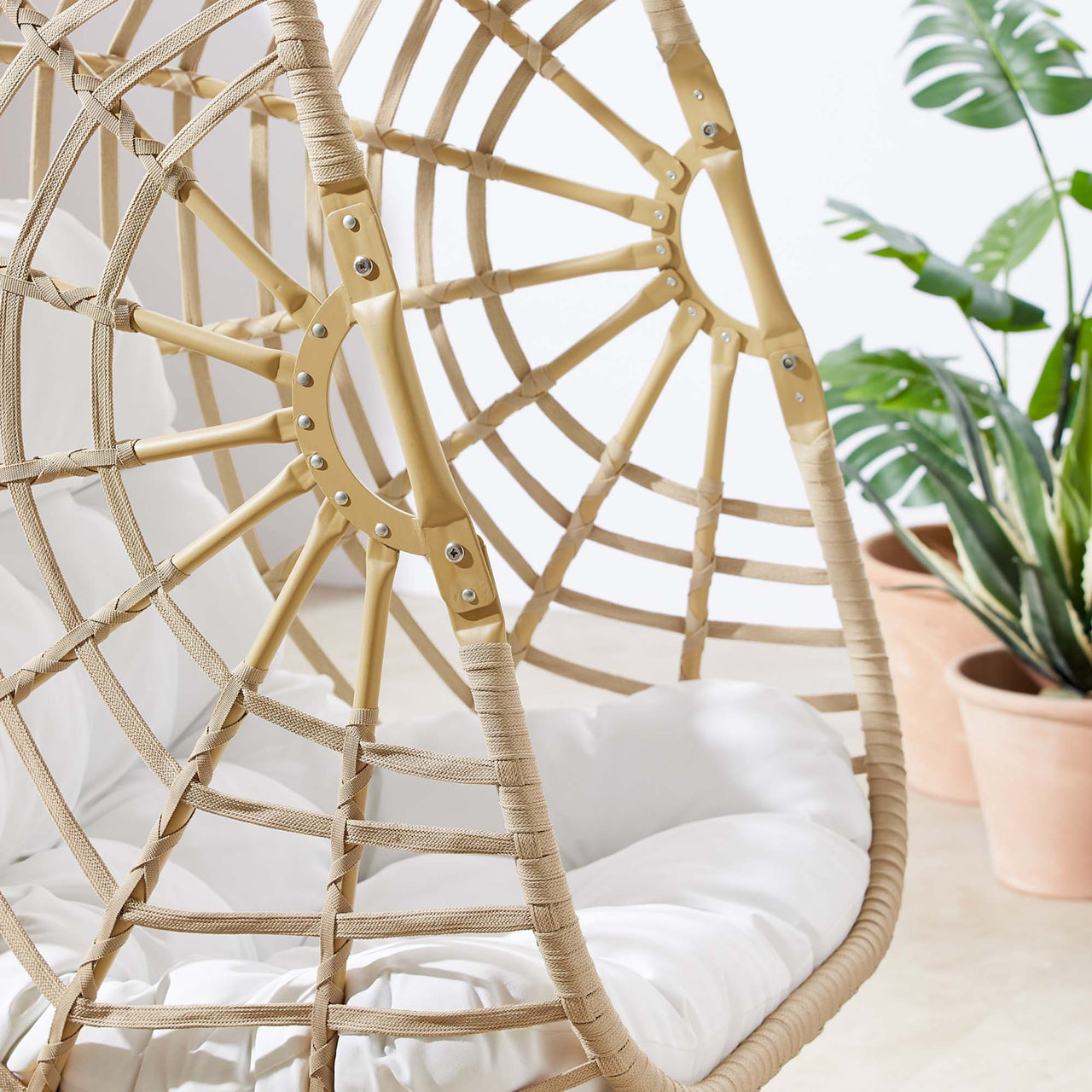 Charlotte Swing Chair w/ Stand, Natural Wood & White