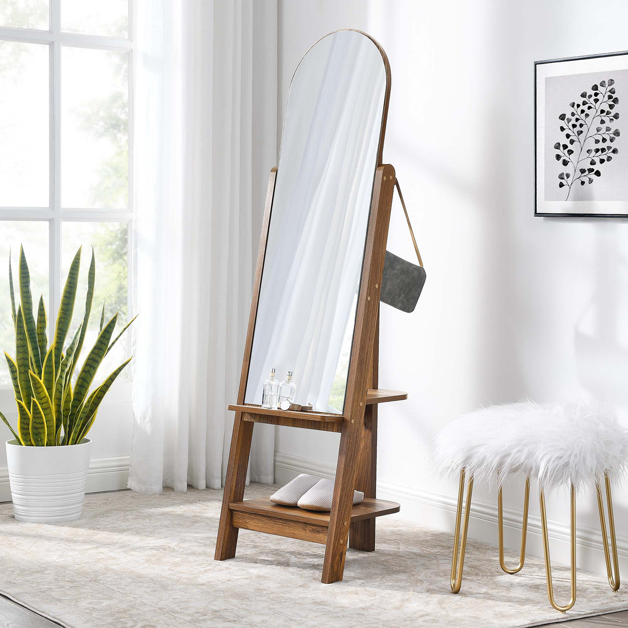 Selune Standing Mirror, Walnut
