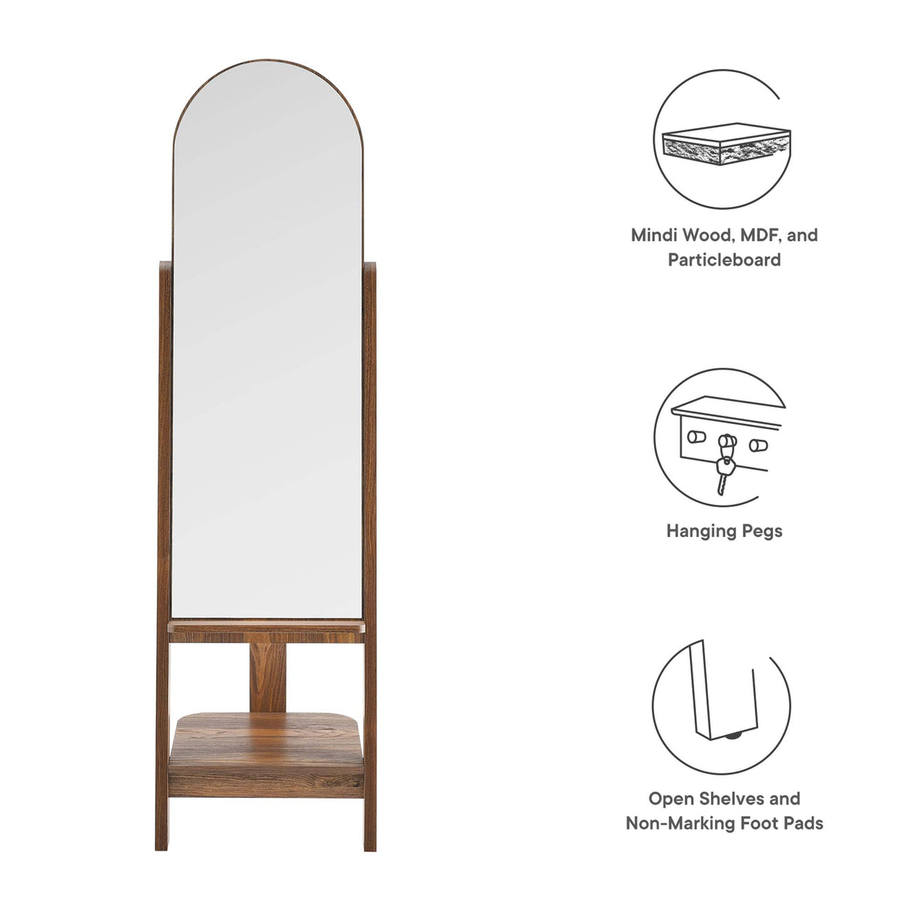 Selune Standing Mirror, Walnut