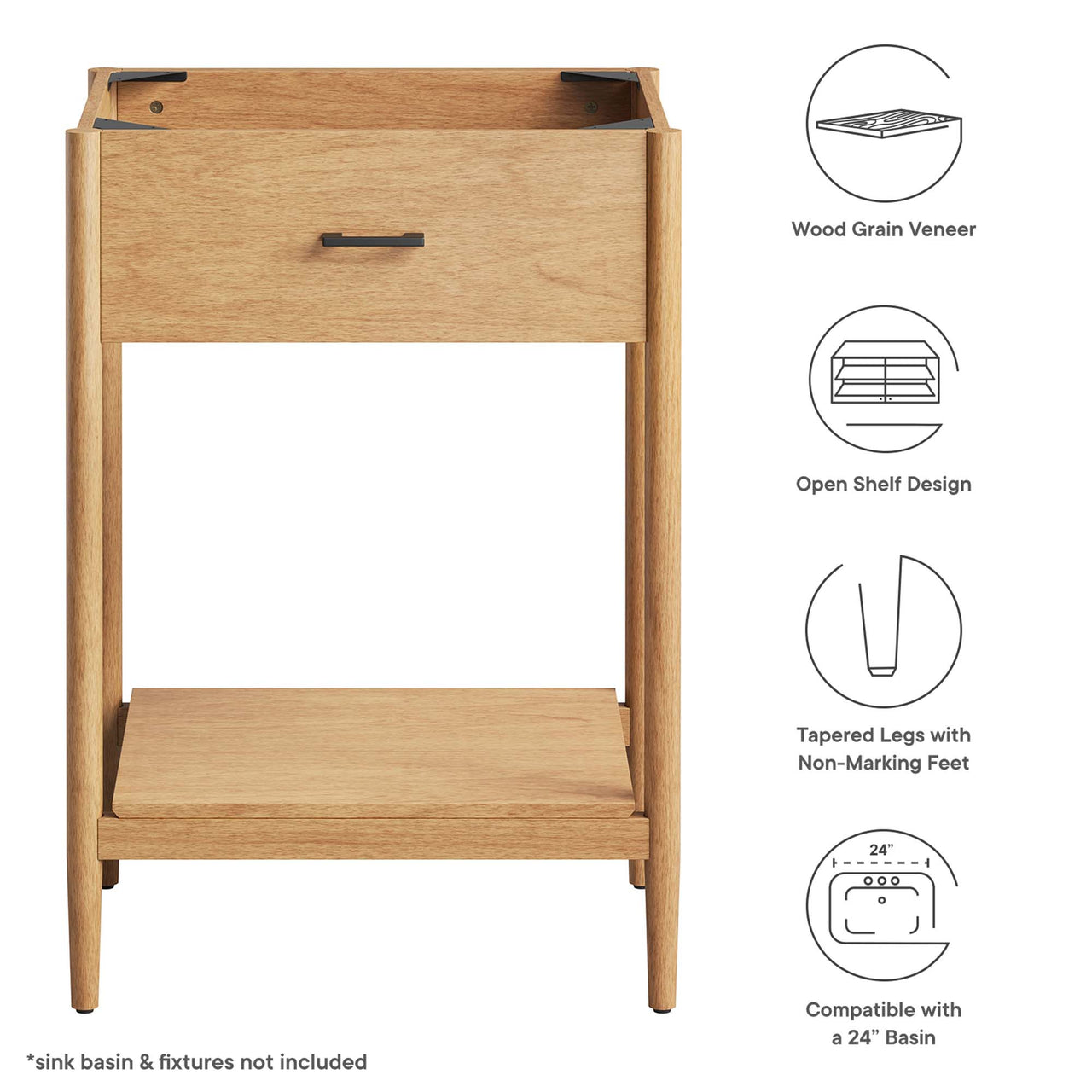 Zephyrine Vanity Base with Storage, Small, Natural Wood