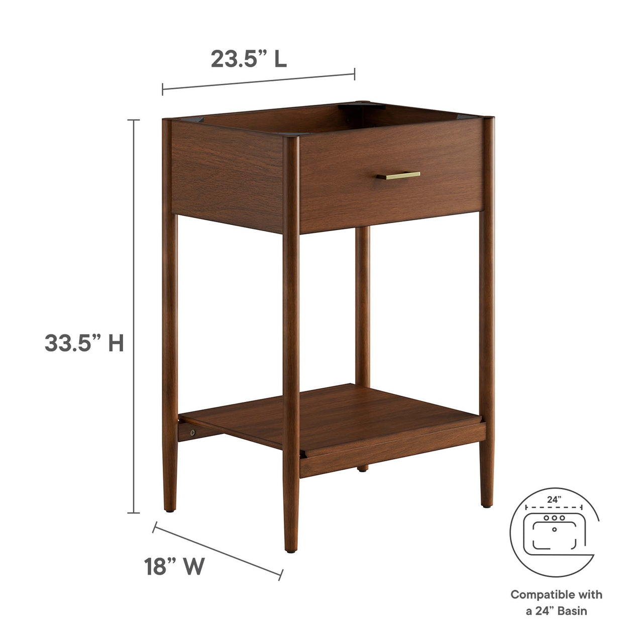 Zephyrine Vanity Base with Storage, Small, Walnut
