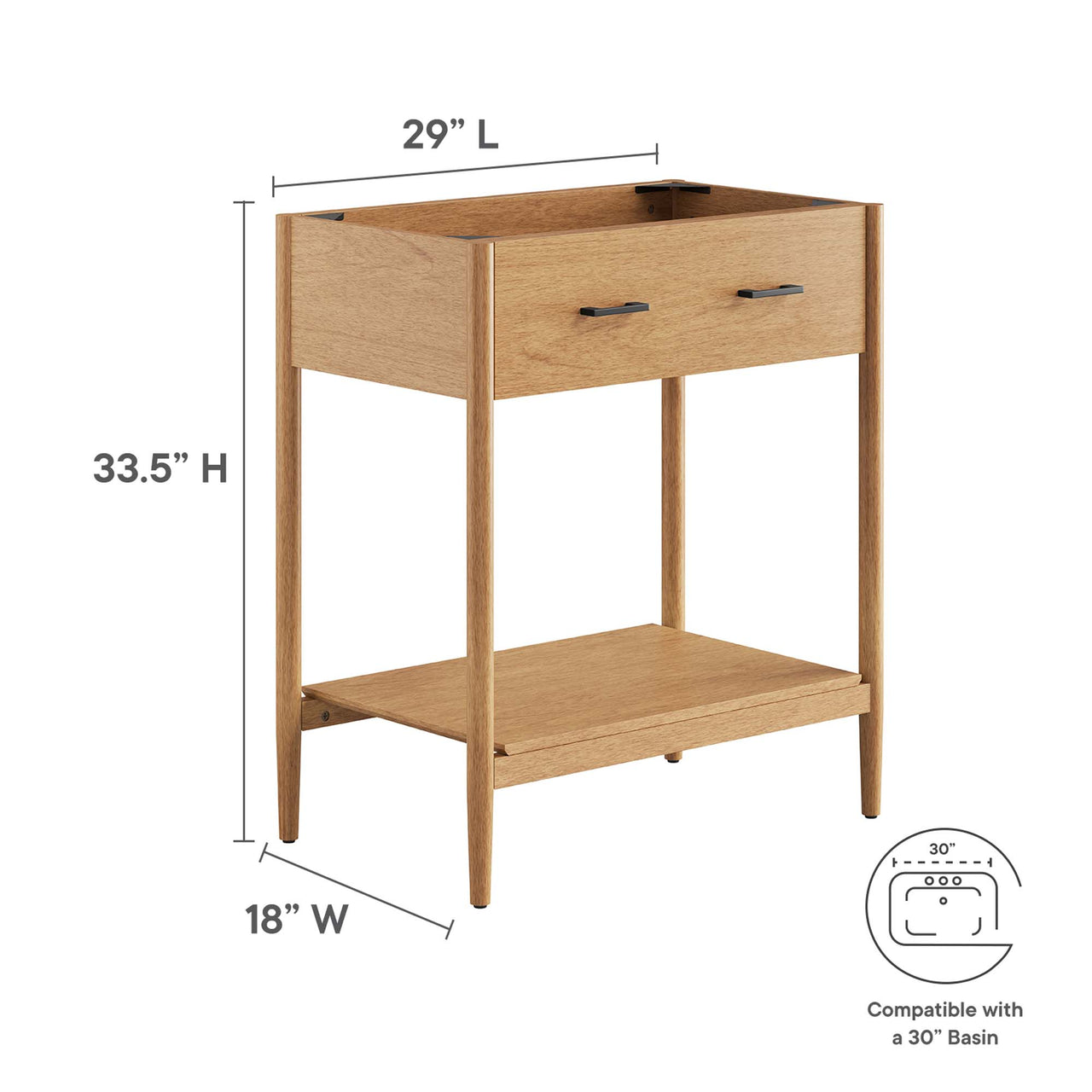 Zephyrine Vanity Base with Storage, Medium, Natural Wood