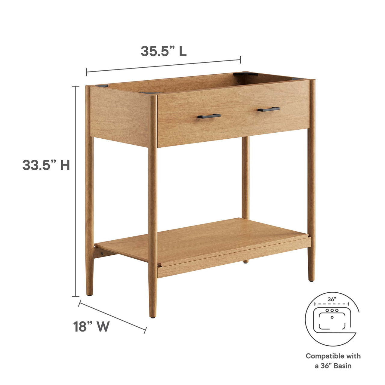 Zephyrine Vanity Base with Storage, Large, Natural Wood