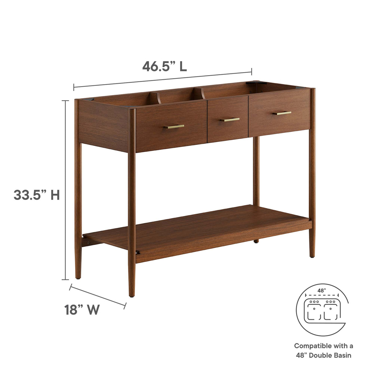 Zephyrine Vanity Base with Storage (Double Sink Compatible), Extra Large, Walnut