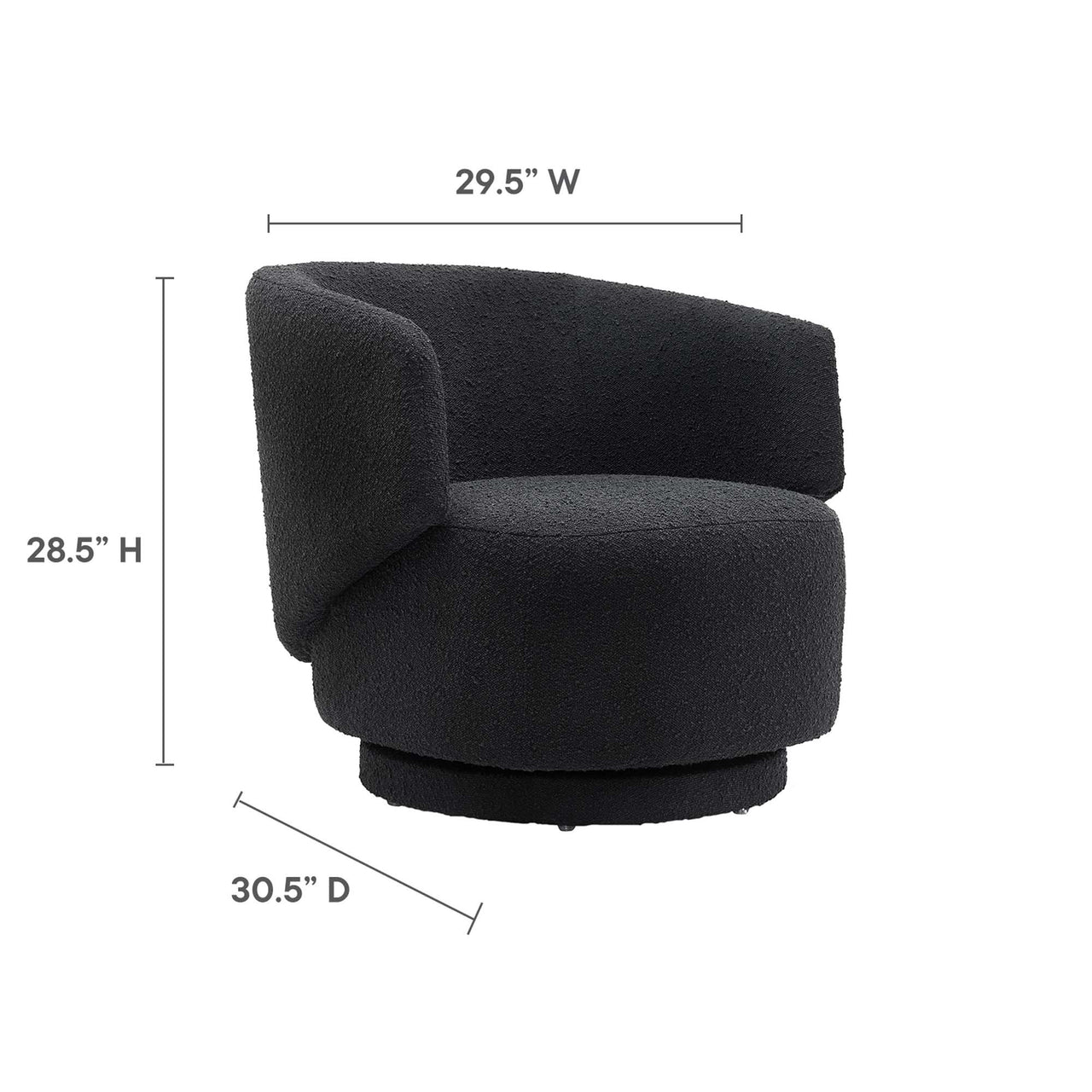 Elarin Boucle Swivel Chair, Black