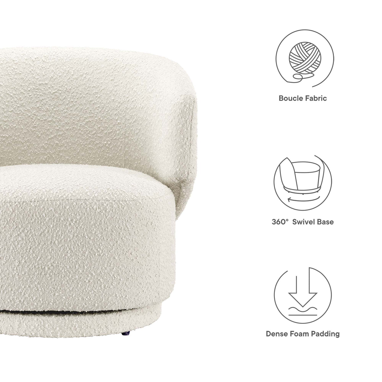Elarin Boucle Swivel Chair, Ivory