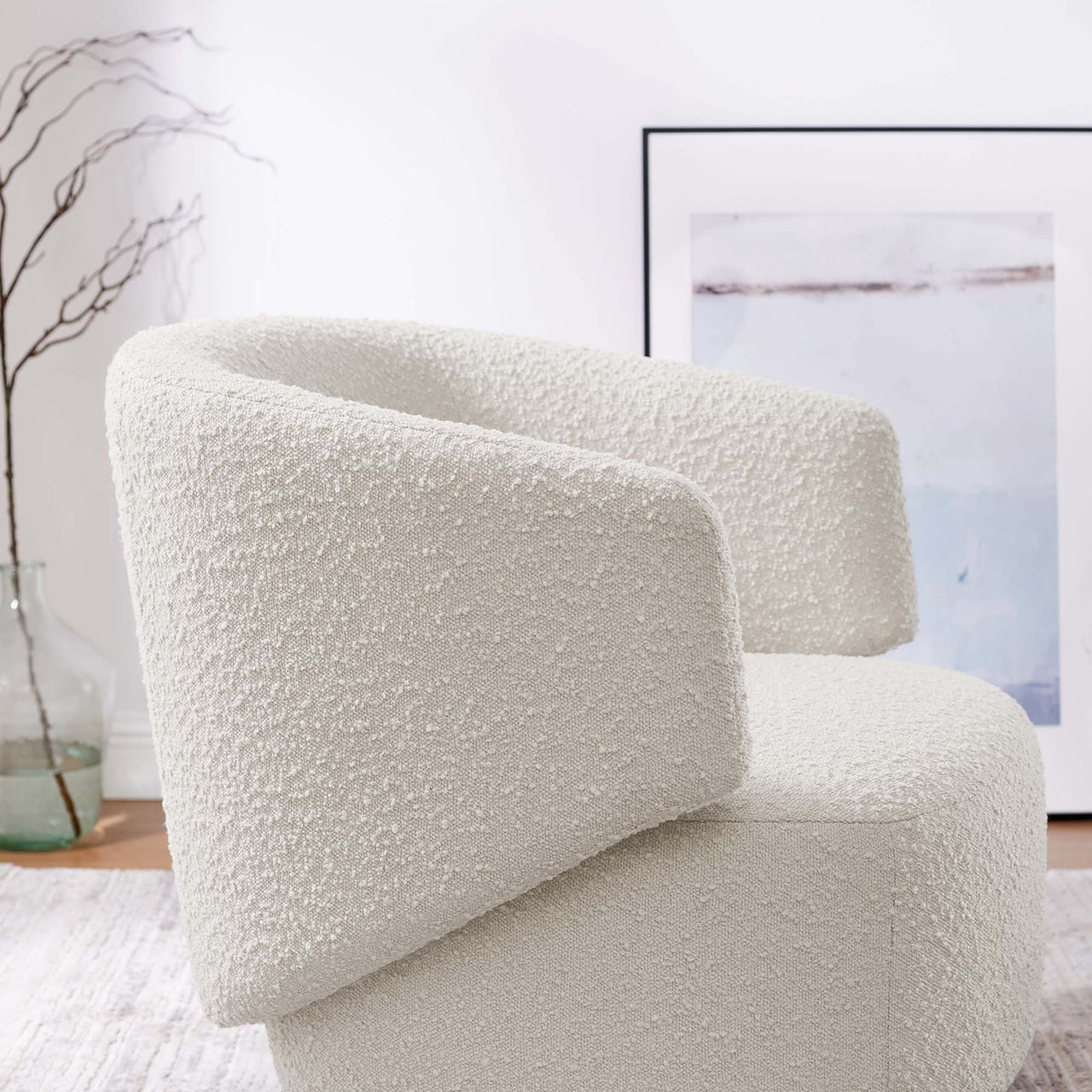 Elarin Boucle Swivel Chair, Ivory