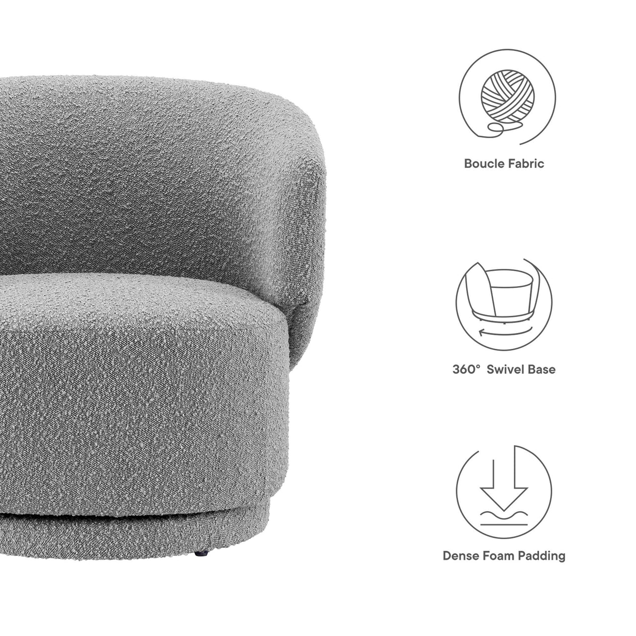 Elarin Boucle Swivel Chair, Light Gray
