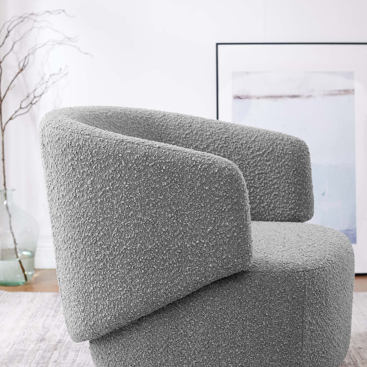 Elarin Boucle Swivel Chair, Light Gray