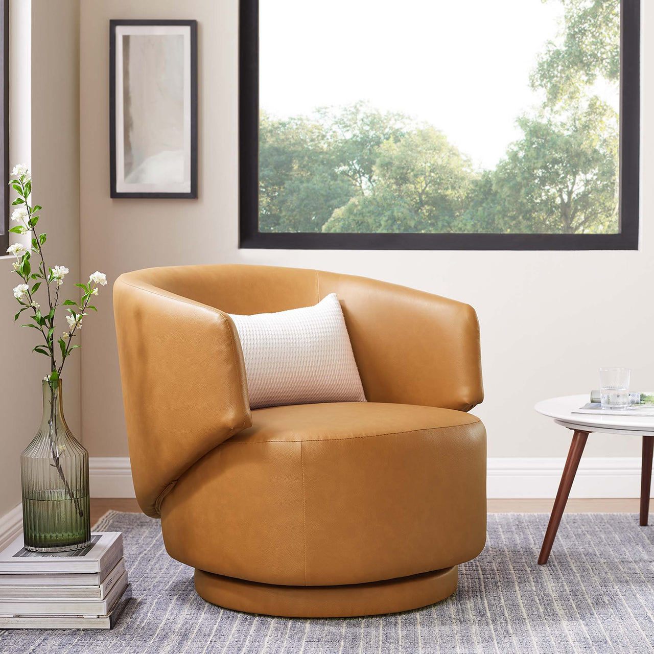 Elarin Eco-Leather Swivel Chair, Tan