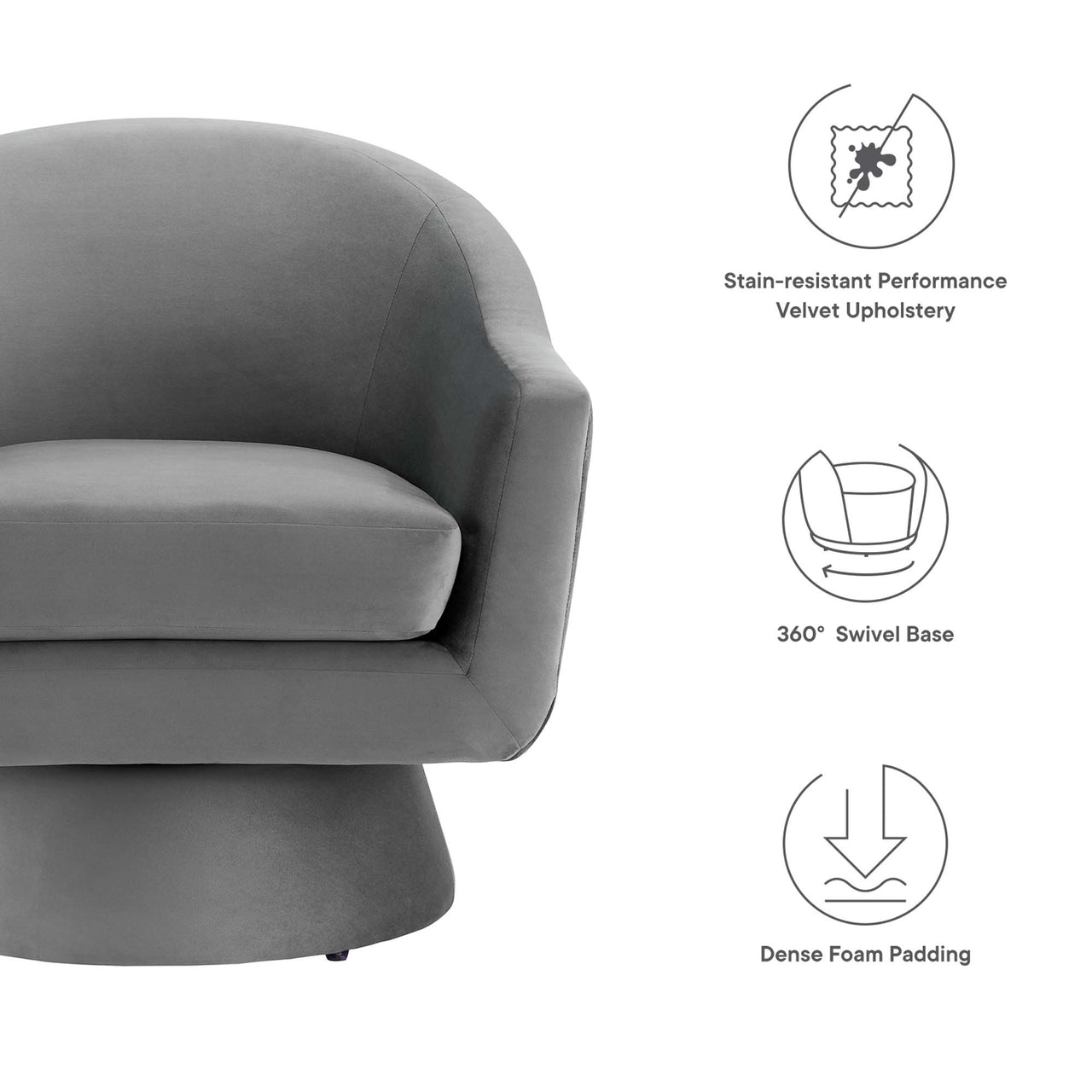 Caelia Upholstered Velvet Swivel Chair, Gray