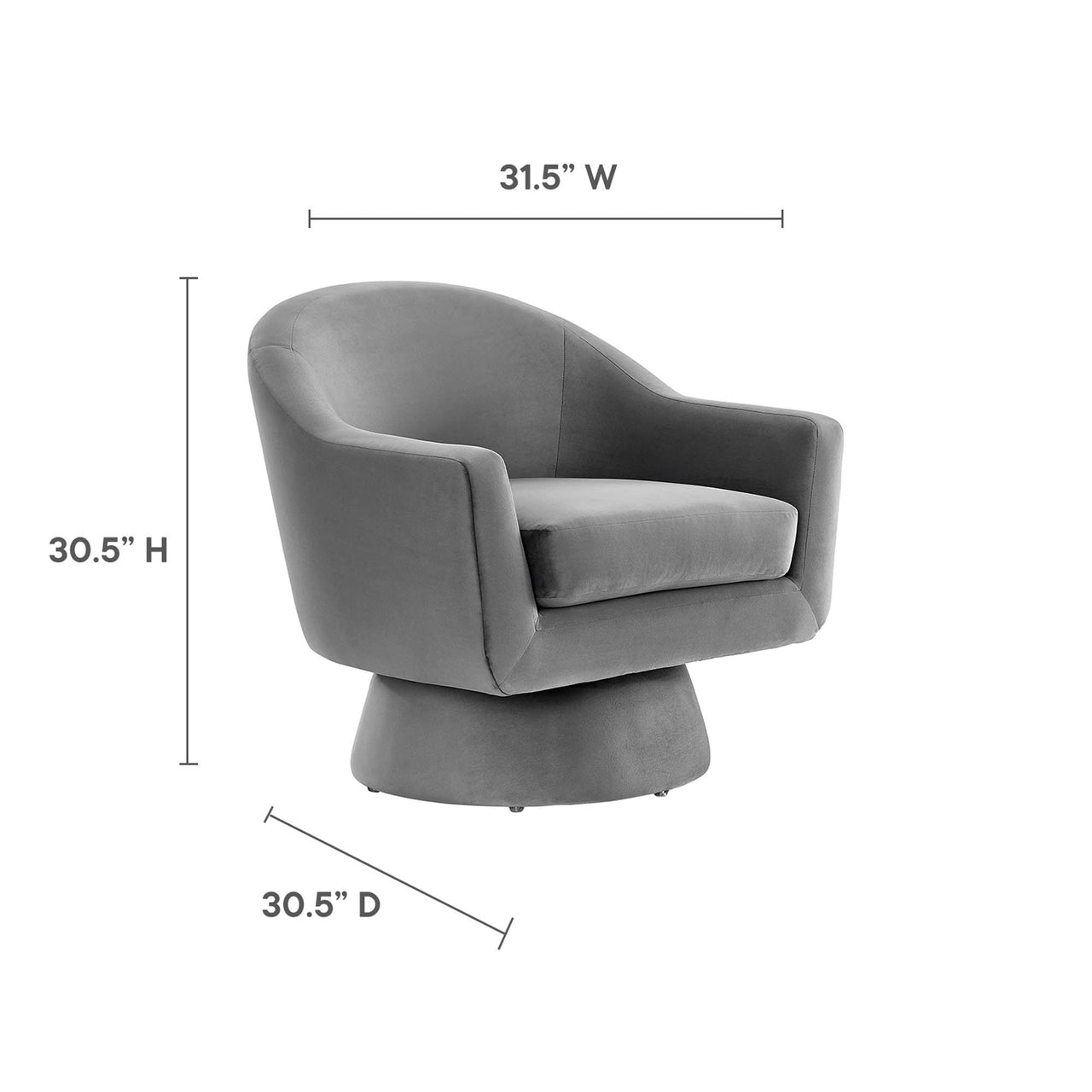 Caelia Upholstered Velvet Swivel Chair, Gray