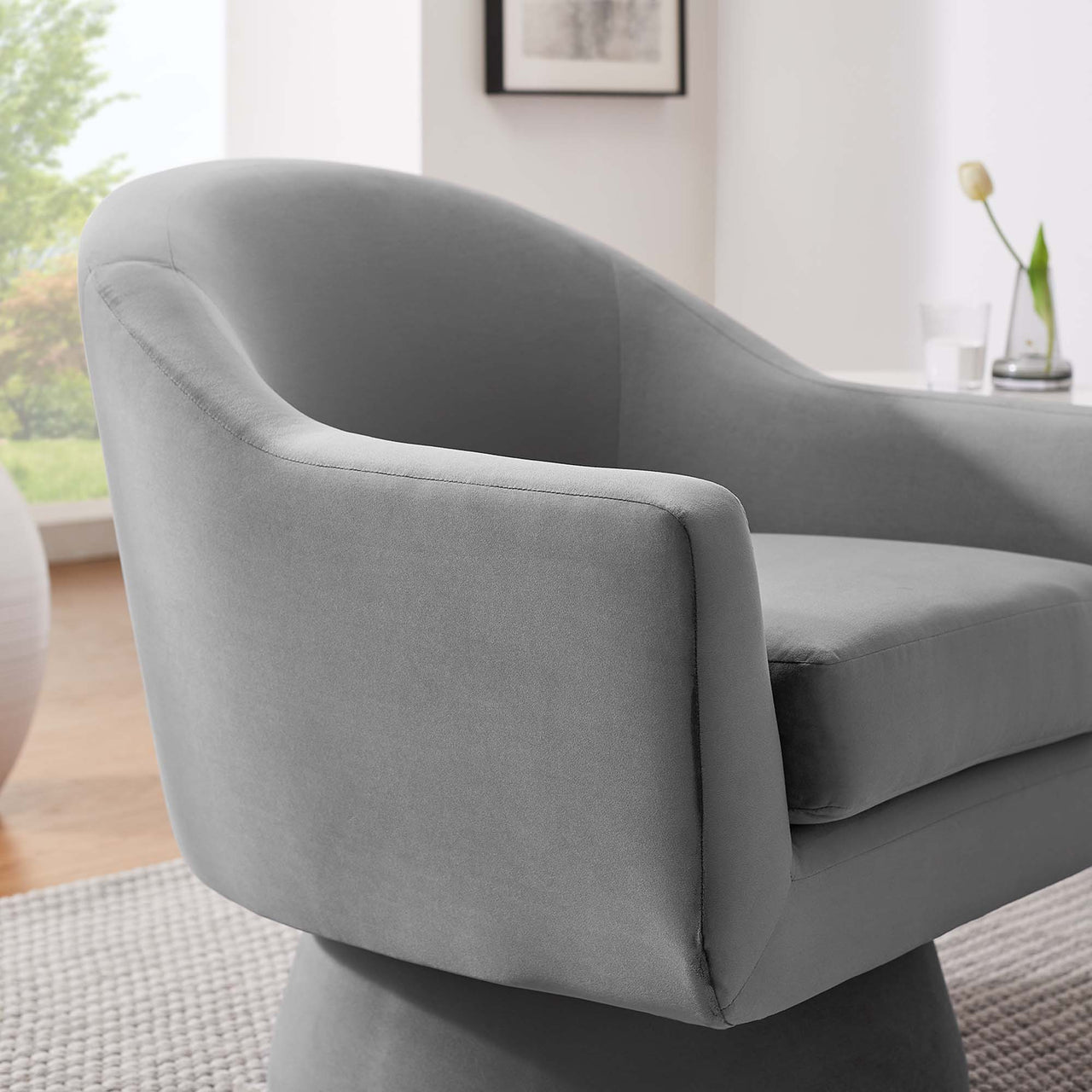 Caelia Upholstered Velvet Swivel Chair, Gray