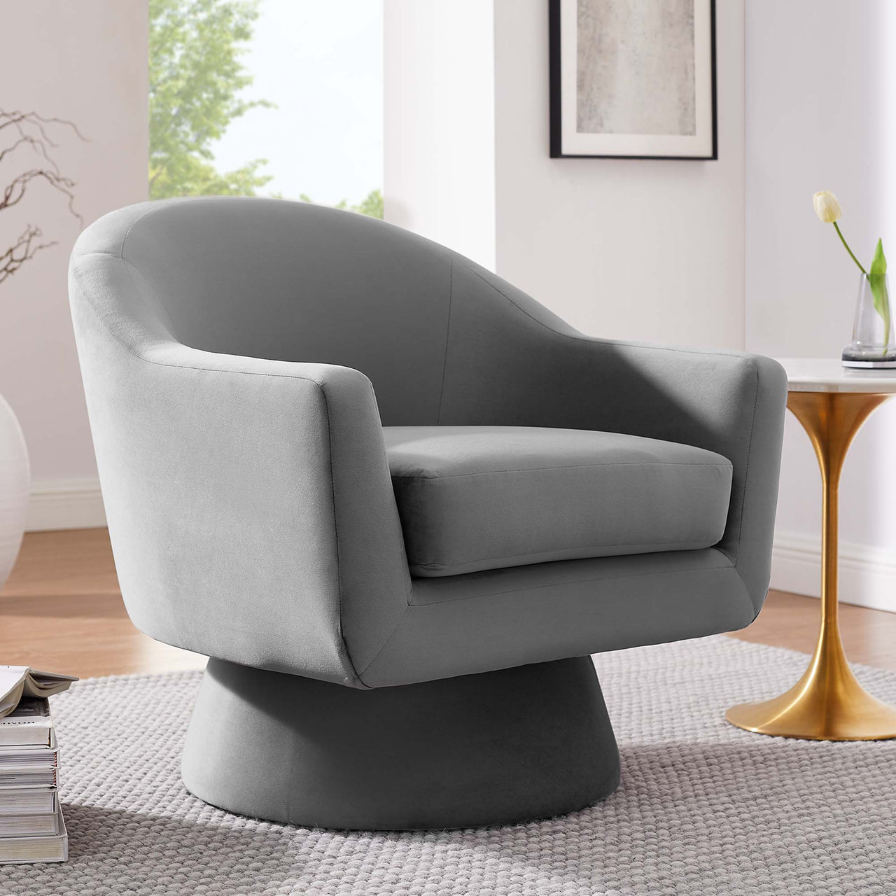 Caelia Upholstered Velvet Swivel Chair, Gray