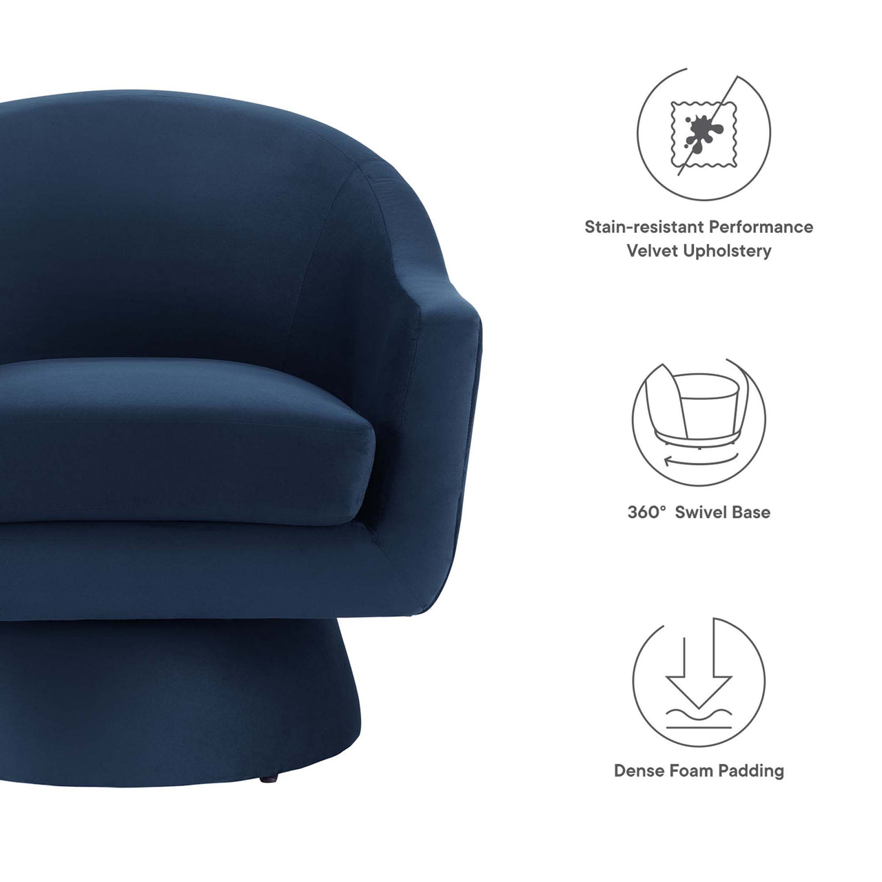 Caelia Upholstered Velvet Swivel Chair, Dark Blue