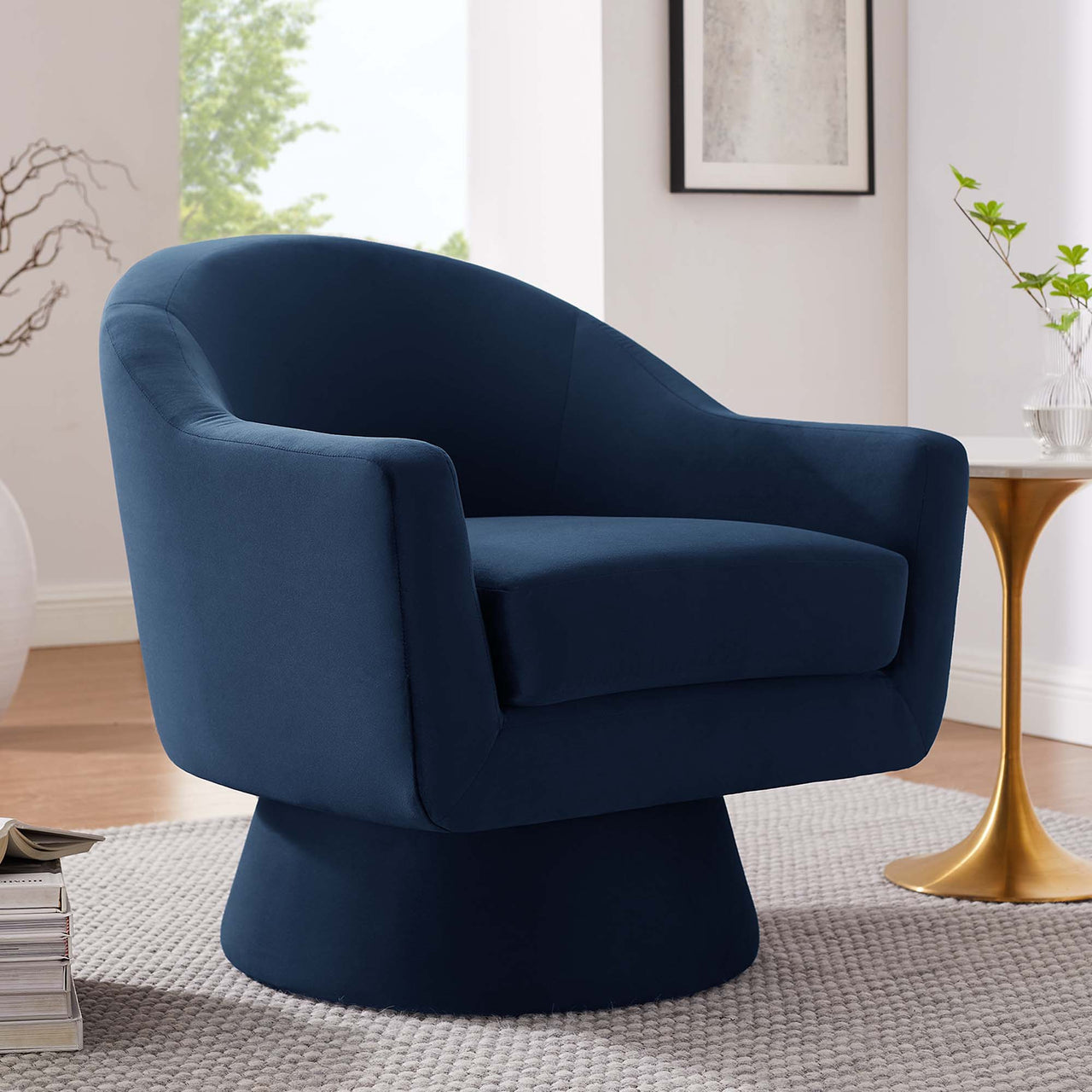 Caelia Upholstered Velvet Swivel Chair, Dark Blue