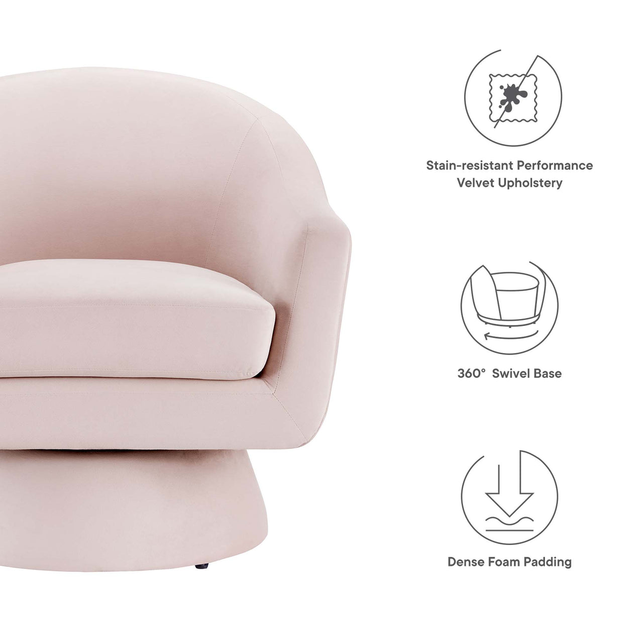 Caelia Upholstered Velvet Swivel Chair, Pink