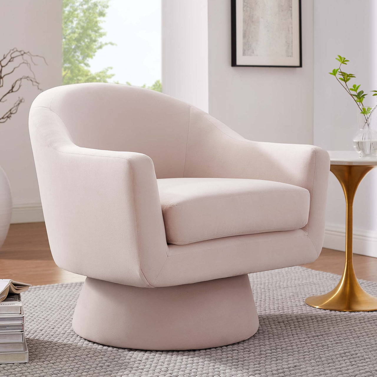 Caelia Upholstered Velvet Swivel Chair, Pink