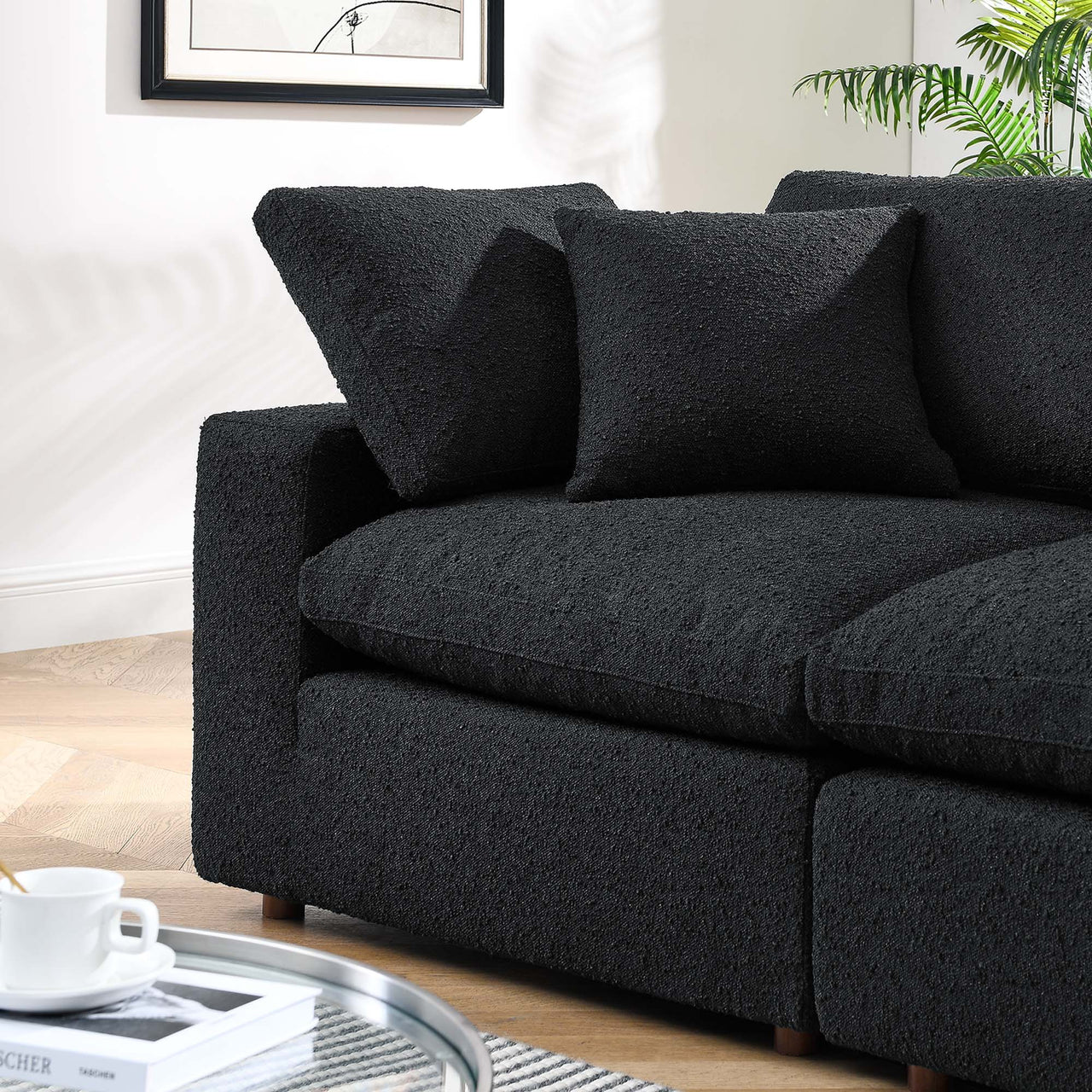 Angelic Cloudblend Boucle Loveseat Sectional, Black