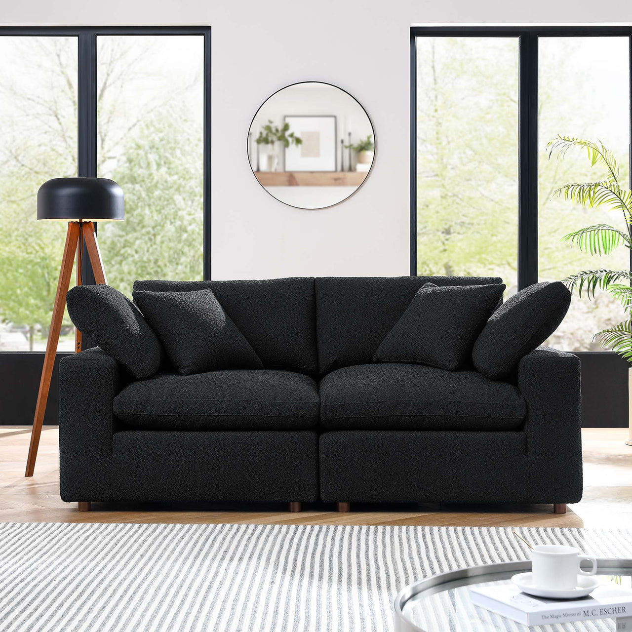 Angelic Cloudblend Boucle Loveseat Sectional, Black