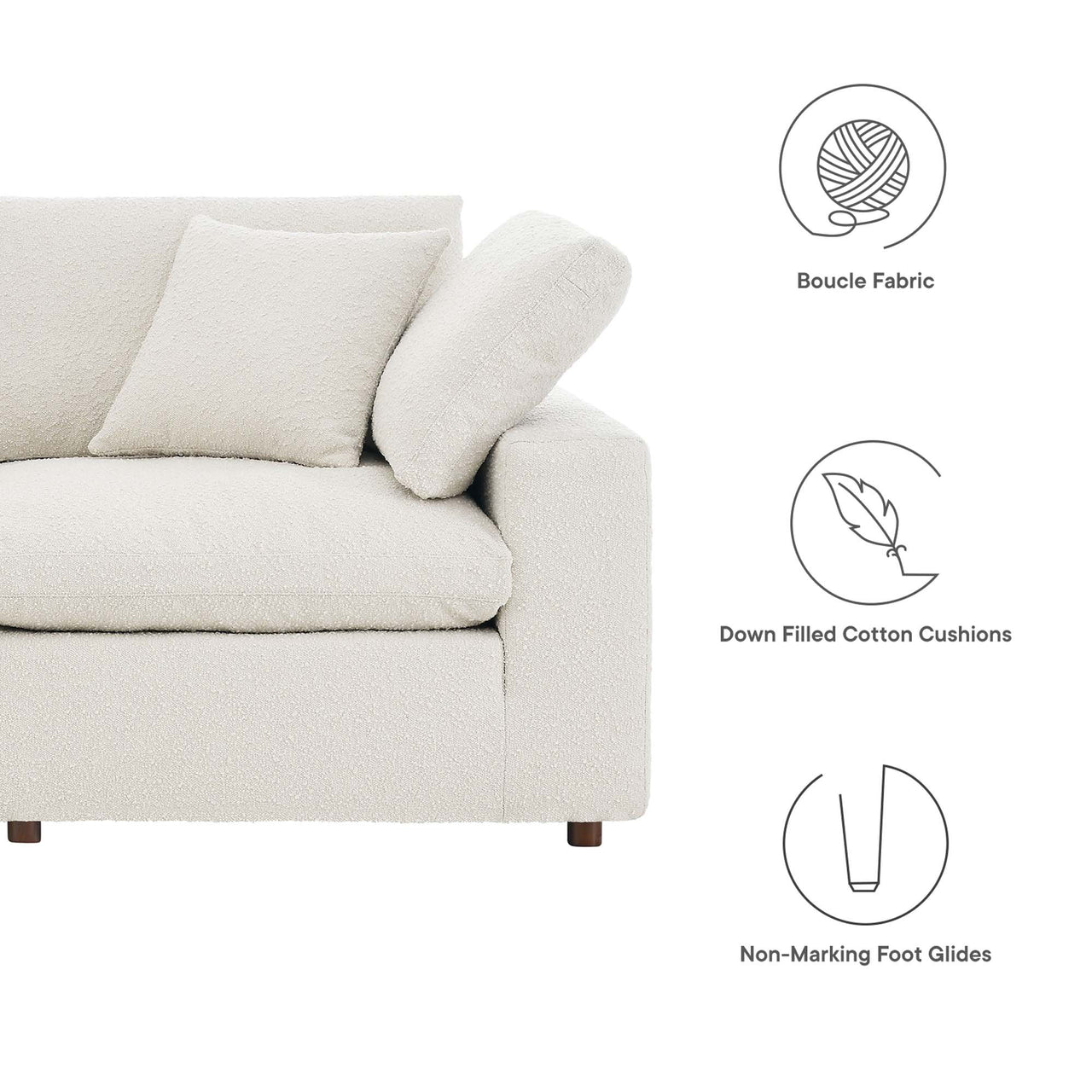 Angelic Cloudblend Boucle Loveseat Sectional, Ivory