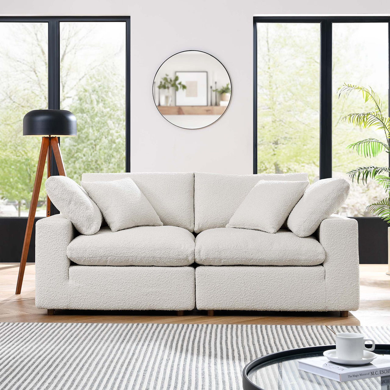 Angelic Cloudblend Boucle Loveseat Sectional, Ivory