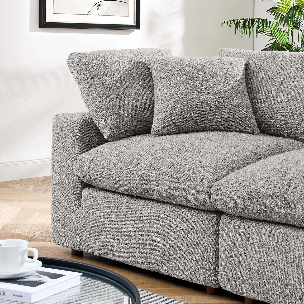 Angelic Cloudblend Boucle Loveseat Sectional, Light Gray