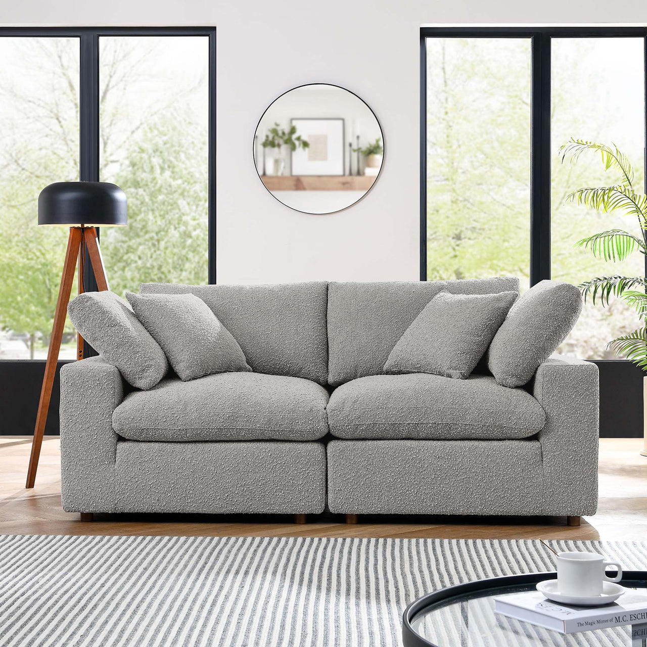 Angelic Cloudblend Boucle Loveseat Sectional, Light Gray
