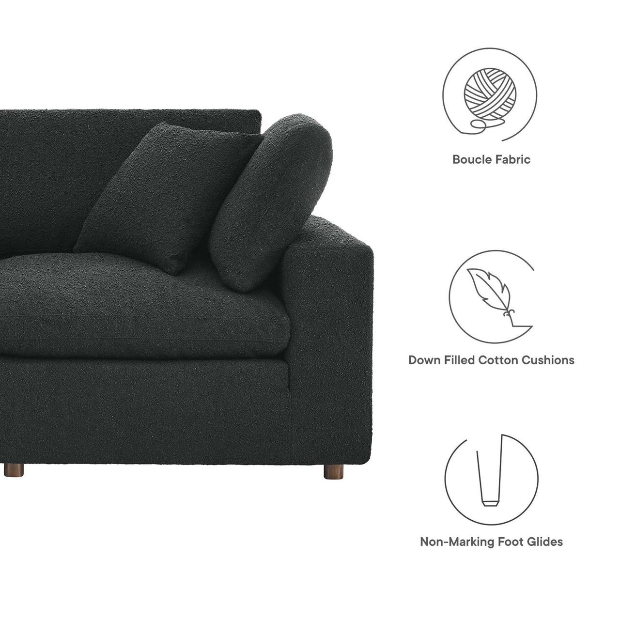 Angelic Cloudblend Boucle 3-Seater Sofa Sectional, Black