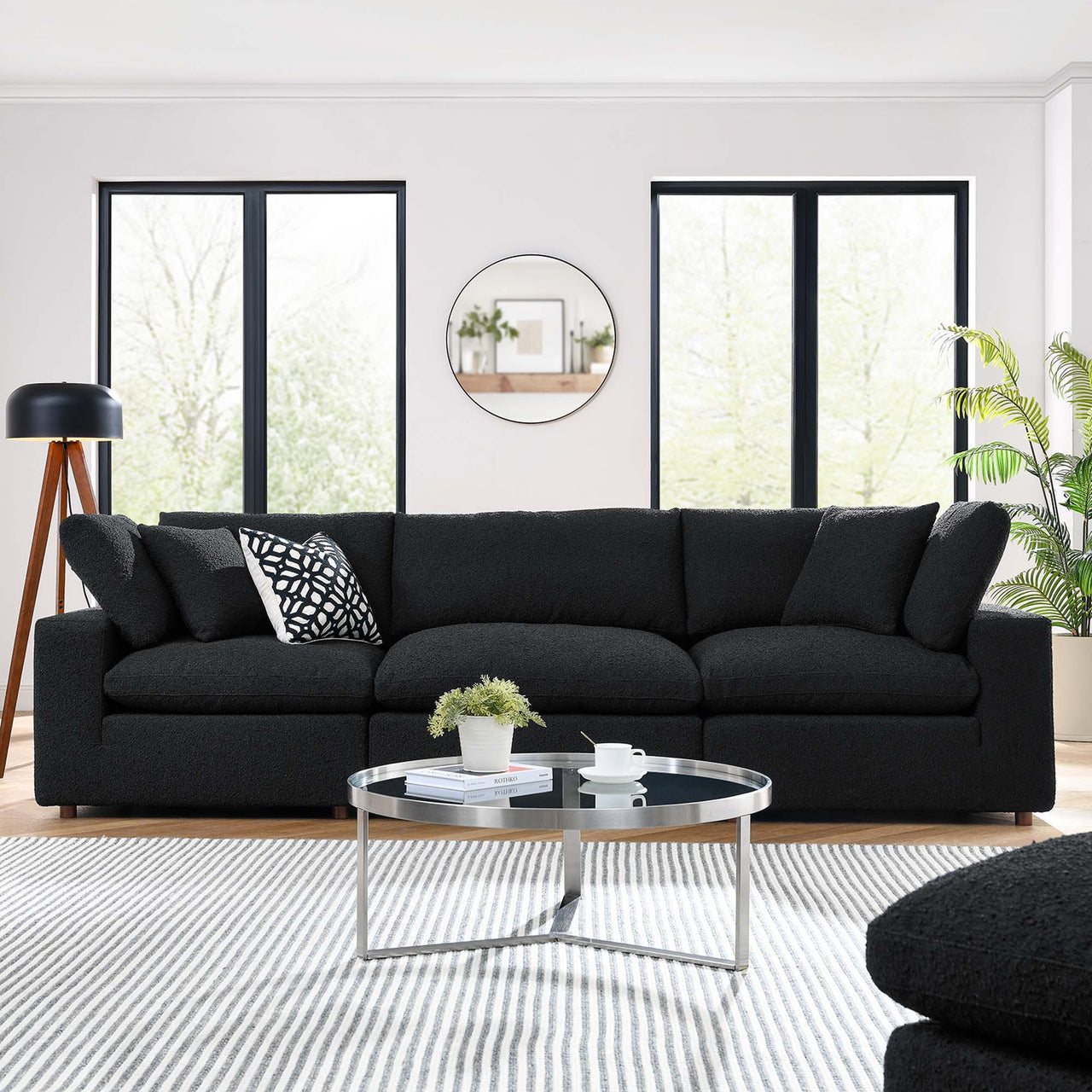 Angelic Cloudblend Boucle 3-Seater Sofa Sectional, Black