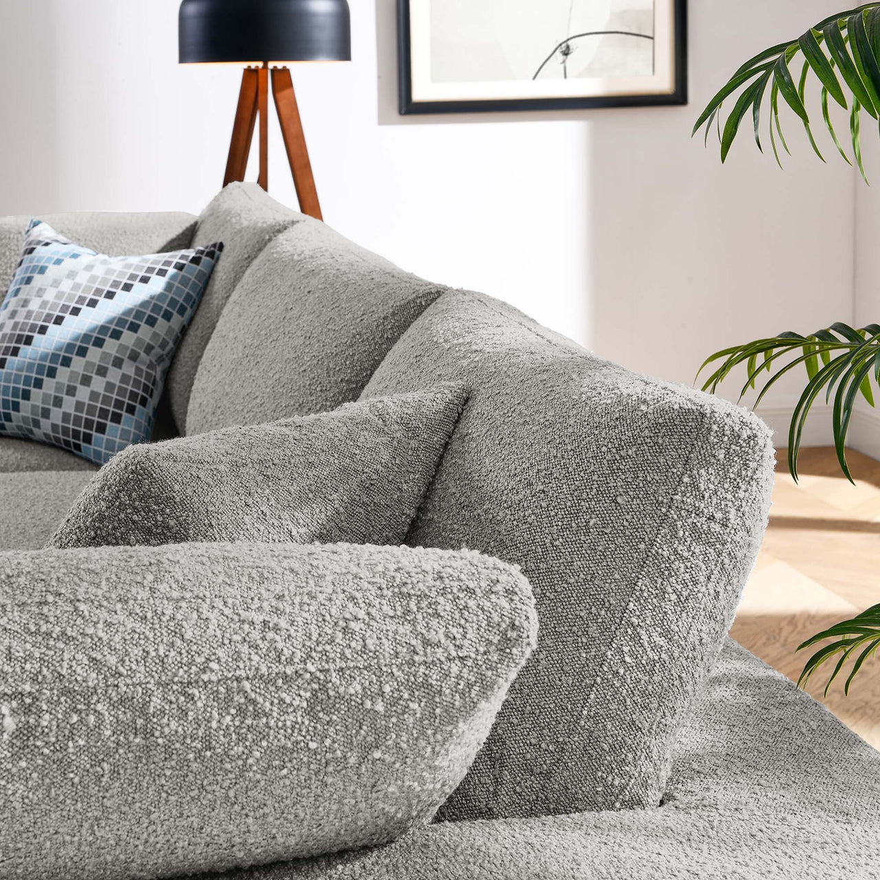 Angelic Cloudblend Boucle 3-Seater Sofa Sectional, Light Gray