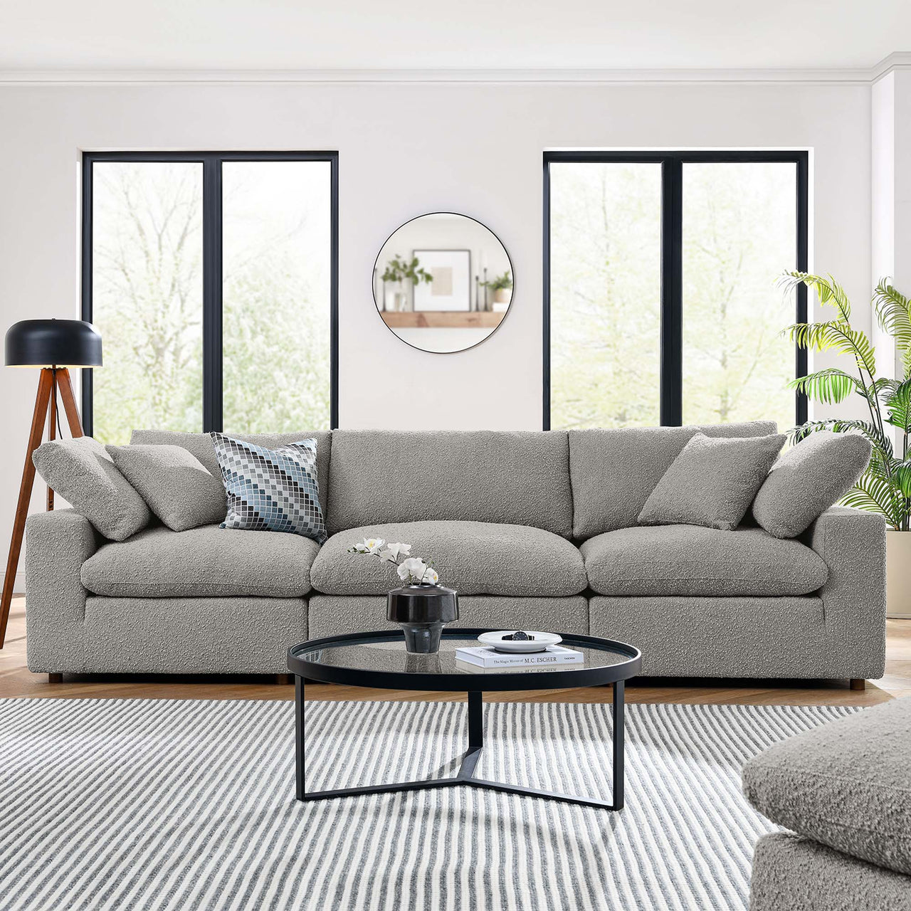 Angelic Cloudblend Boucle 3-Seater Sofa Sectional, Light Gray