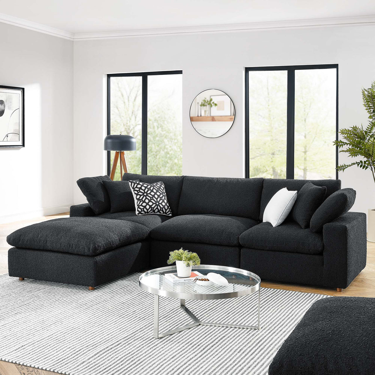 Angelic 4-Piece Cloudblend Boucle Sectional, Black