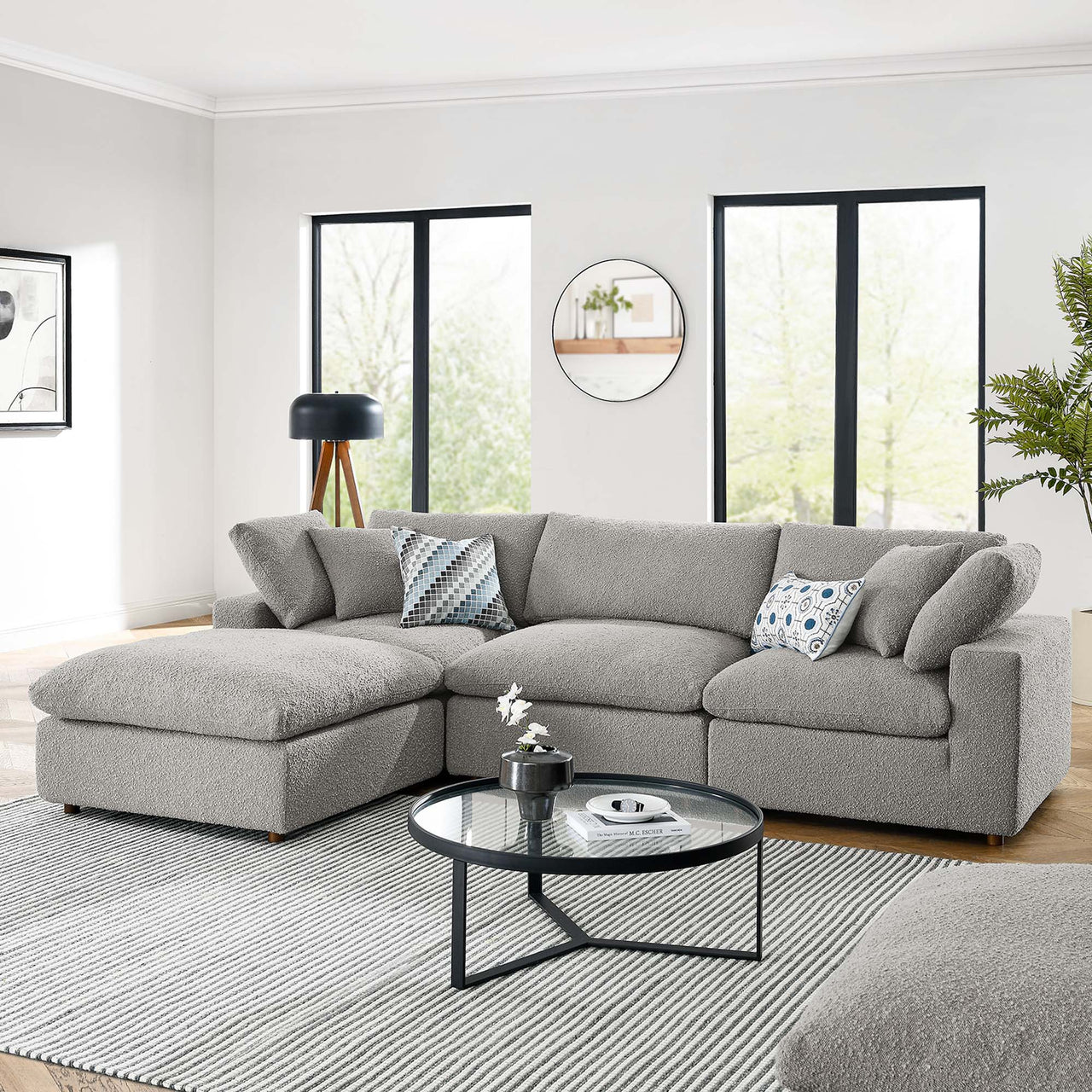 Angelic 4-Piece Cloudblend Boucle Sectional, Light Gray