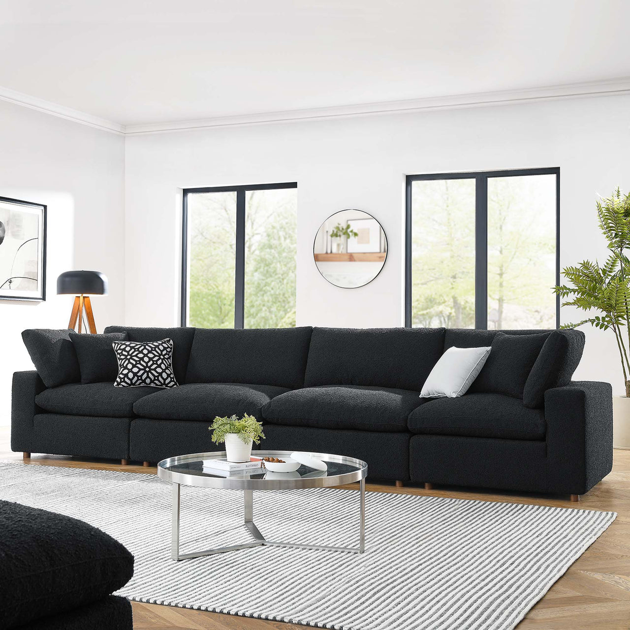 Angelic Cloudblend Boucle 4-Seater Sofa Sectional, Black