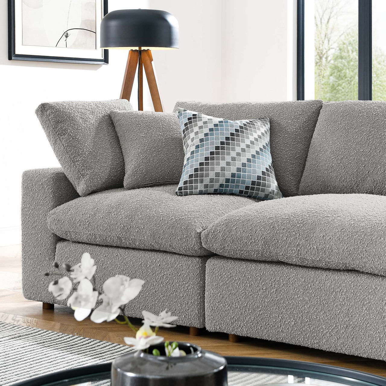 Angelic Cloudblend Boucle 4-Seater Sofa Sectional, Light Gray
