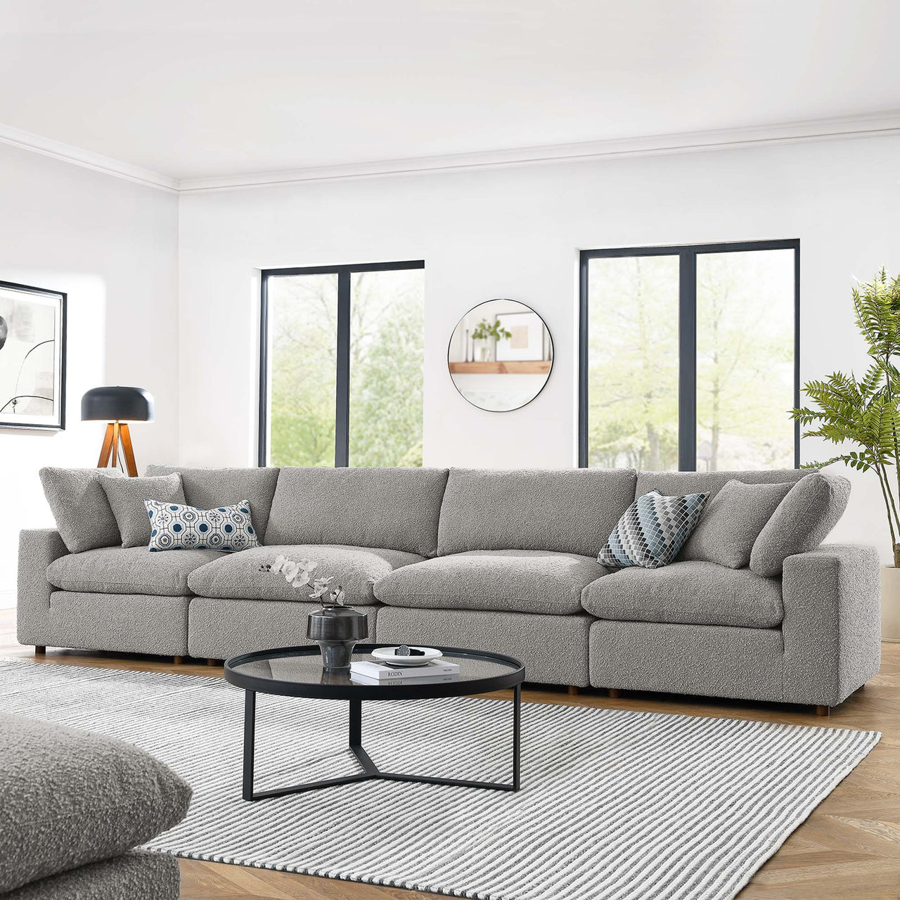 Angelic Cloudblend Boucle 4-Seater Sofa Sectional, Light Gray