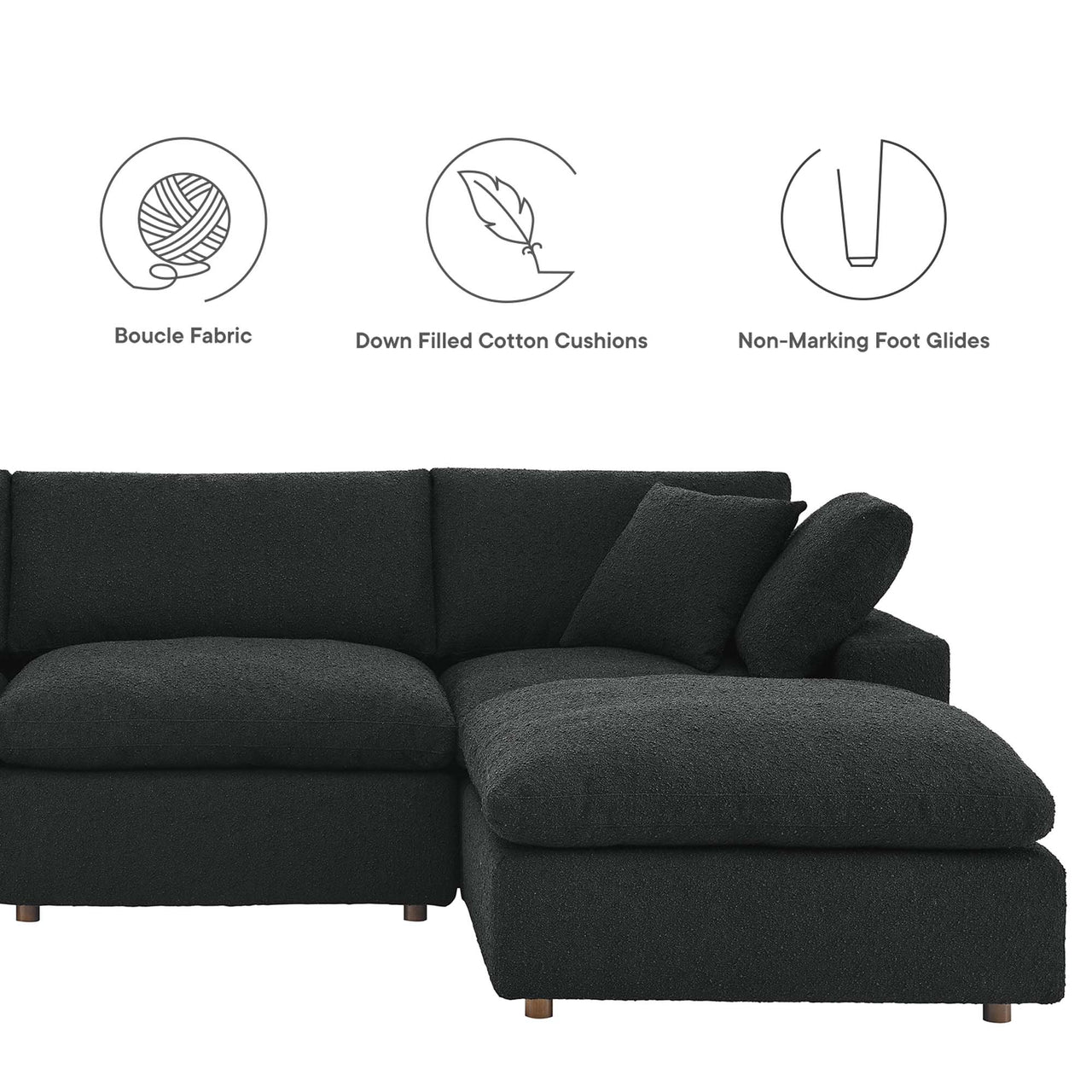 Angelic 5-Piece Cloudblend Boucle Sectional, Black